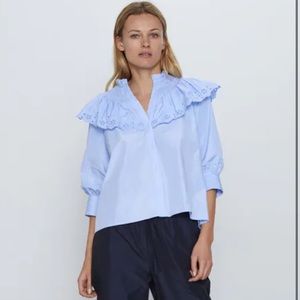 Zara Embroidered Eyelet Blouse Size Small